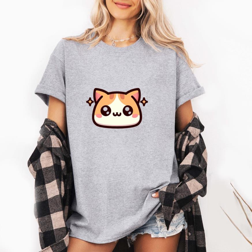 Adorable Cartoon Cat Face Design With Playful Expression T-Shirt
