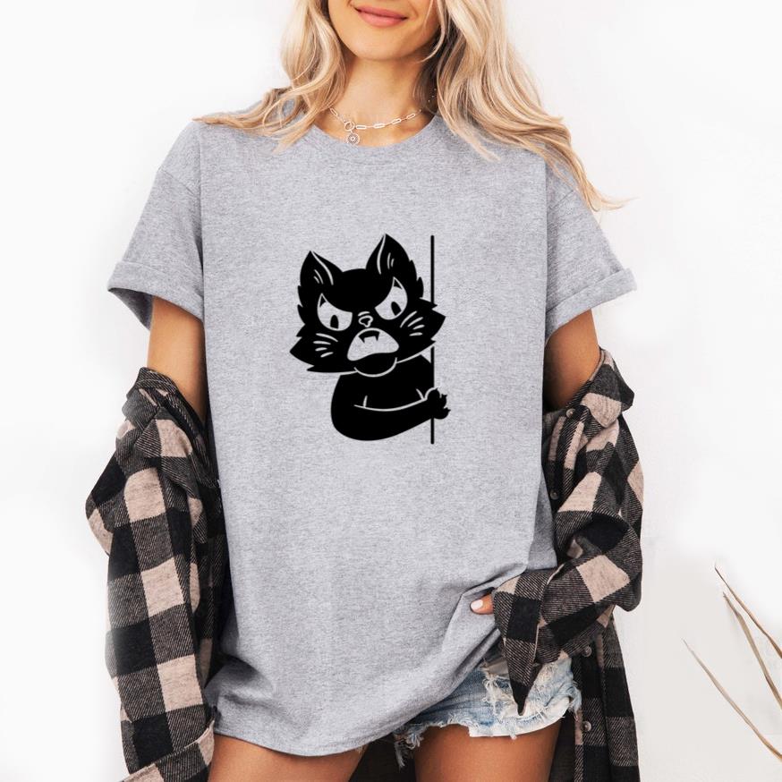 Angry Cat Peeking Design T-Shirt