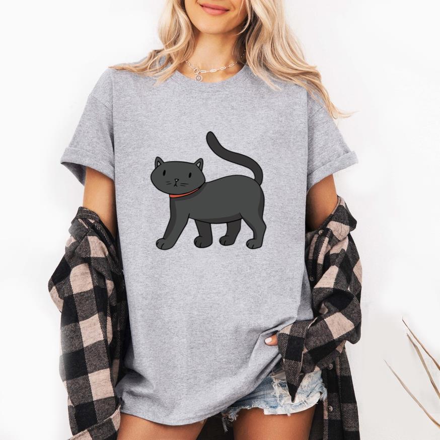 Cute Black Cartoon Cat T-Shirt