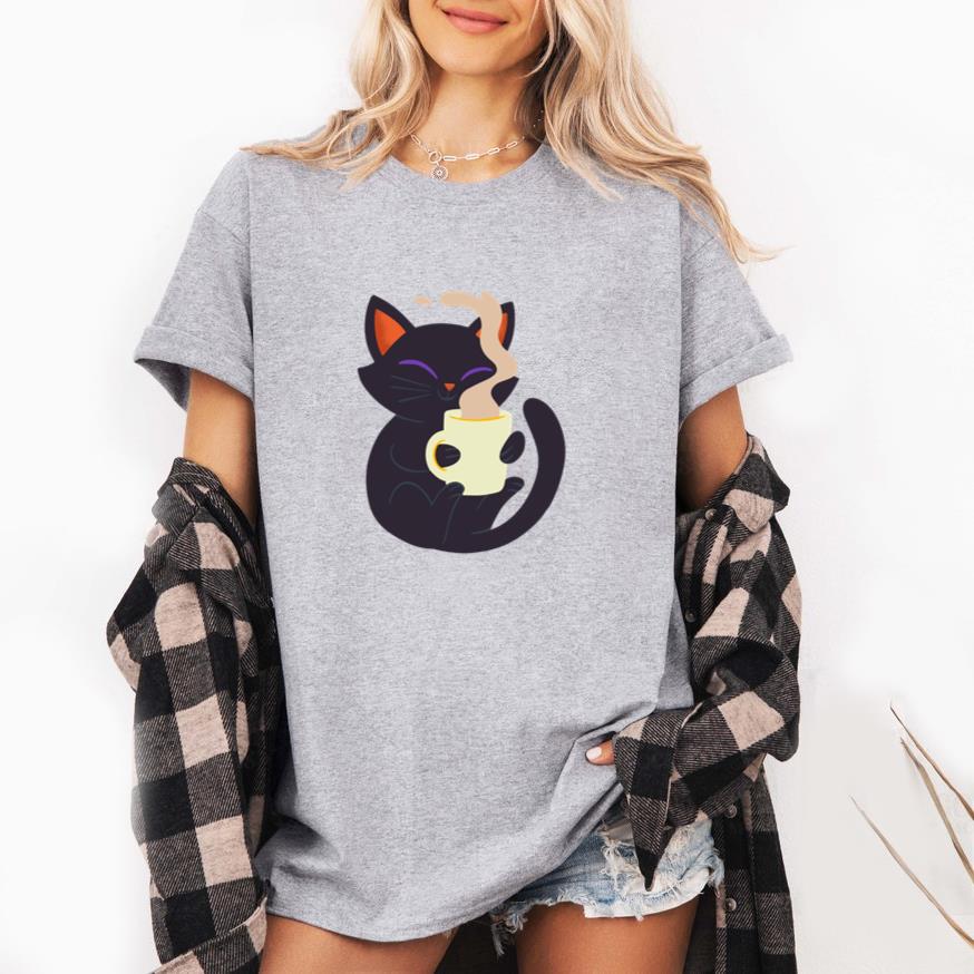 Halloween Cat Drinking Hot Chocolate T-Shirt