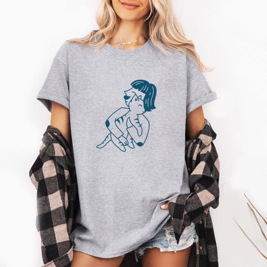 Playful Illustration Of A Person Cuddling A Cat T-Shirt