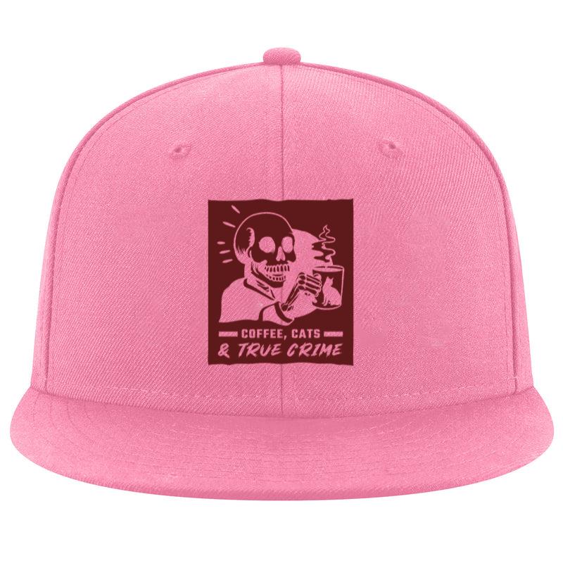 Whimsical Skeleton Graphic With Coffee Cats And True Crime Theme Cap