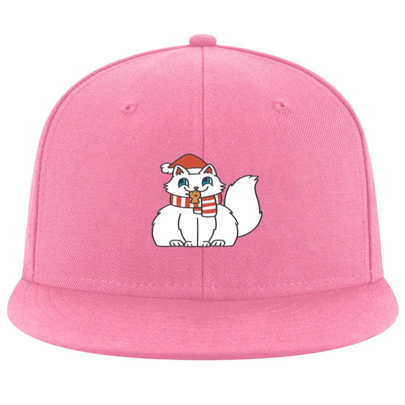 White Cat Wearing A Santa Hat And Scarf Cap